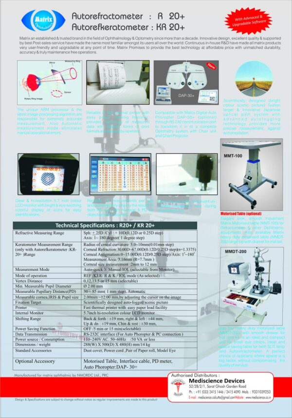 Matrix Auto Refractometer & Autorefkeratometer – R20+& KR -20+ - Image 2