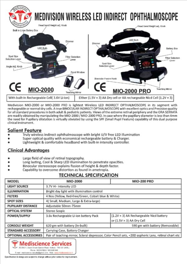 Medivision,  Model: MIO-2000,  Ind. Wireless LED Indirect Ophthalmoscope - Image 2